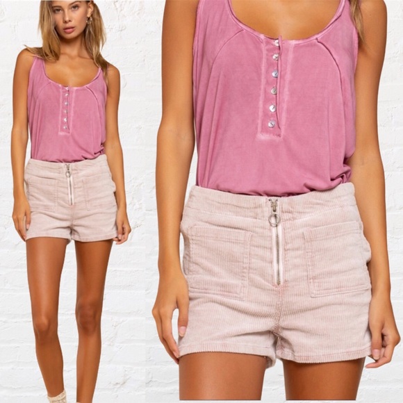 1 S LEFT POL Powder Pink Zip Front Corduroy Shorts - Picture 7 of 15